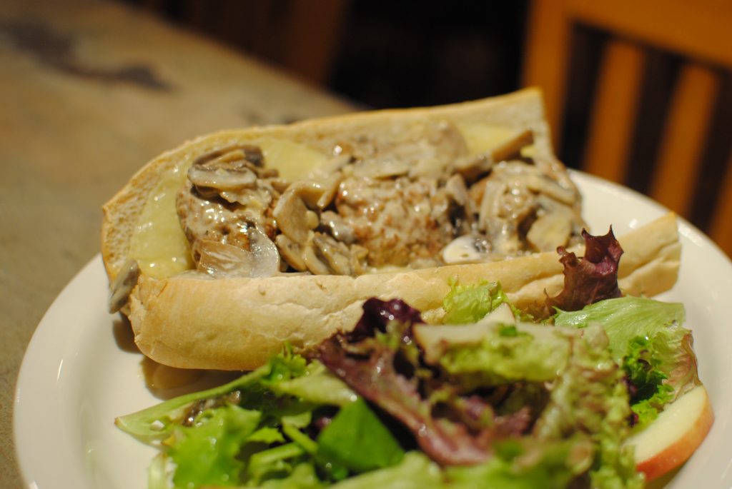 Italian Meatball Submarine with Lamb and Mushroom cream sauce