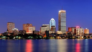 Boston city skyline at dusk