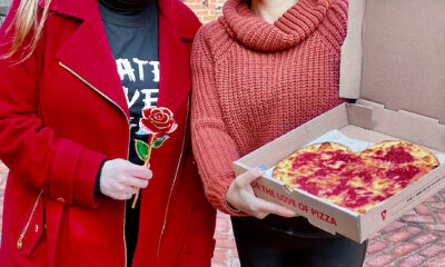 heart pizza and gold roses