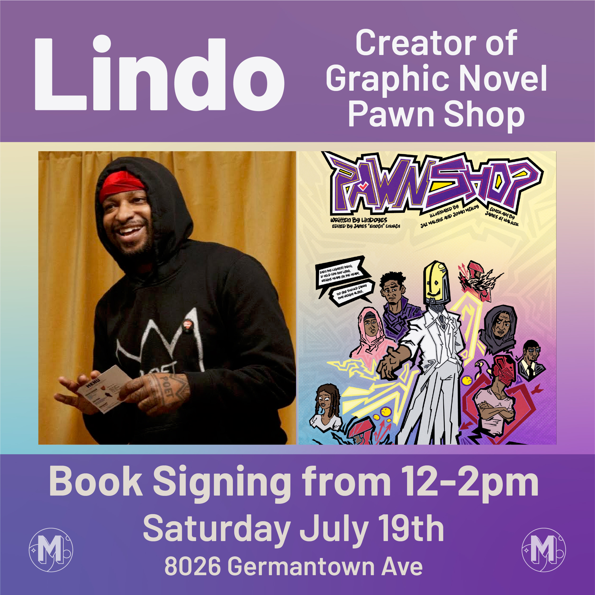 Book signing with LindoYes, author of new graphic novel PawnShop